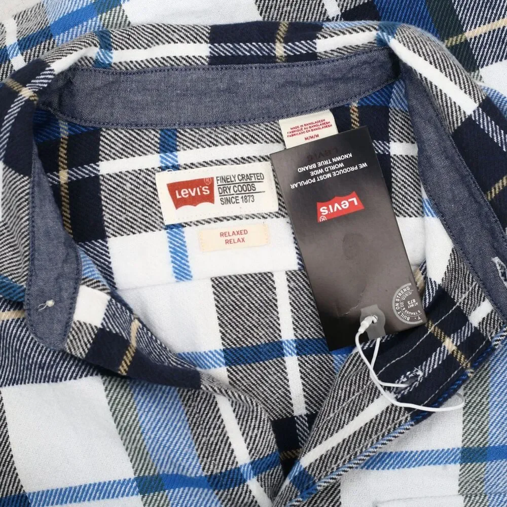 Levi's Men's Relaxed Fit Plaid Flannel Buttondown Shirt Long Sleeve BlueM 289997